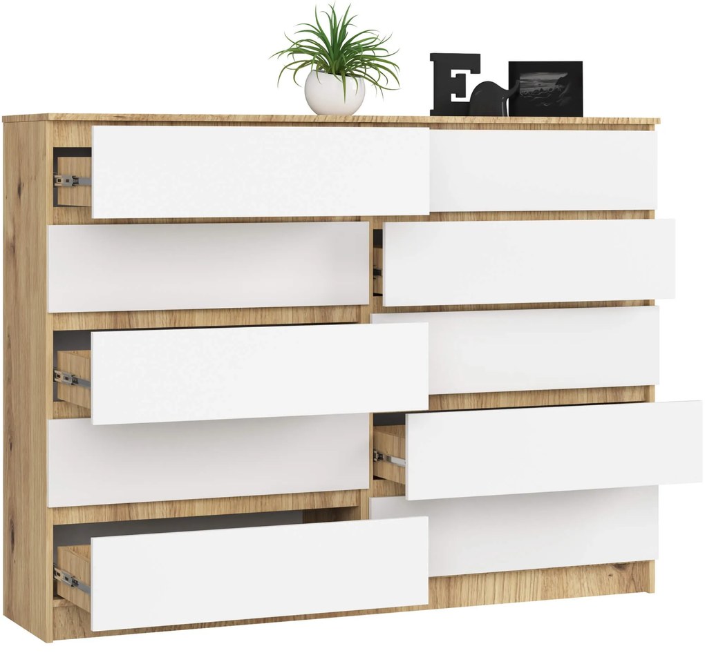 Komoda Kuba 160 cm 10 zásuviek dub artisan/biela