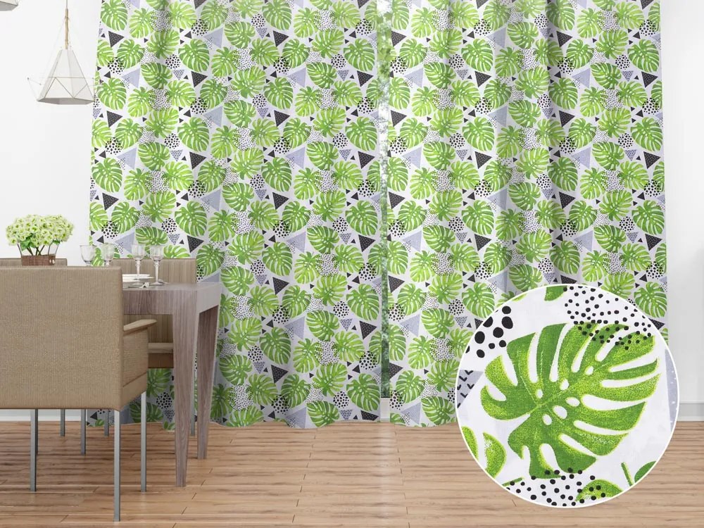 Biante Bavlnený záves Sandra SA-175 Zelené listy Monstera 150x210 cm