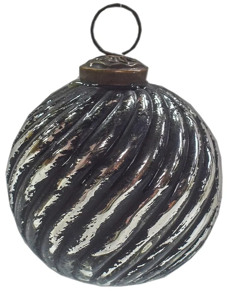 Čierno-strieborná antik sklenená ozdoba gule I - Ø 7*7 cm