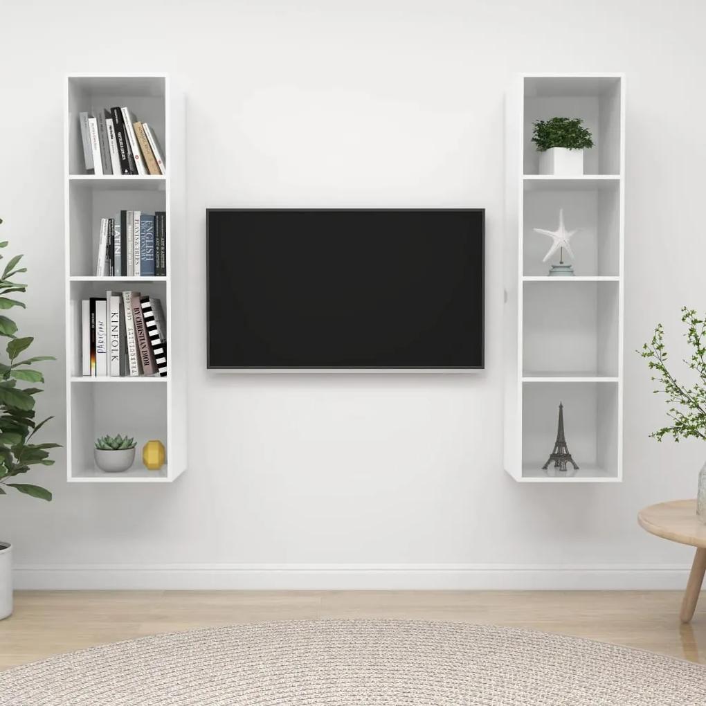 Nástenné TV skrinky 2 ks vysokolesklé biele drevotrieska