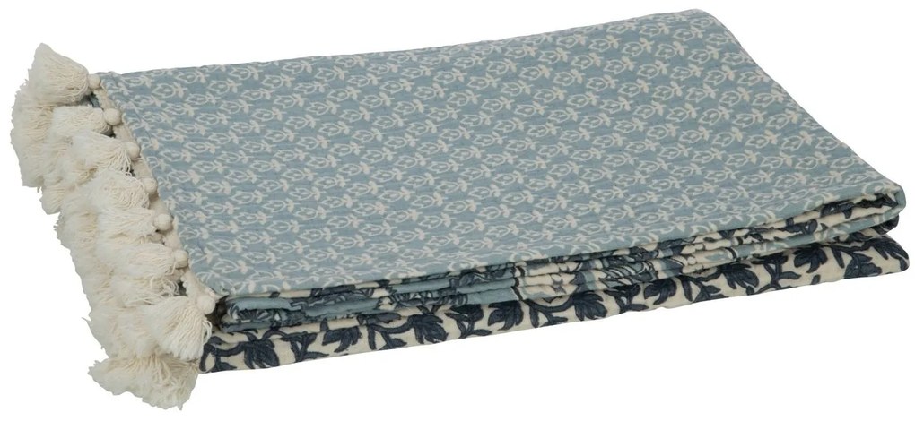 Modrá bavlnená plážová deka s kvetmi Beach Plaid - 130 * 180 cm