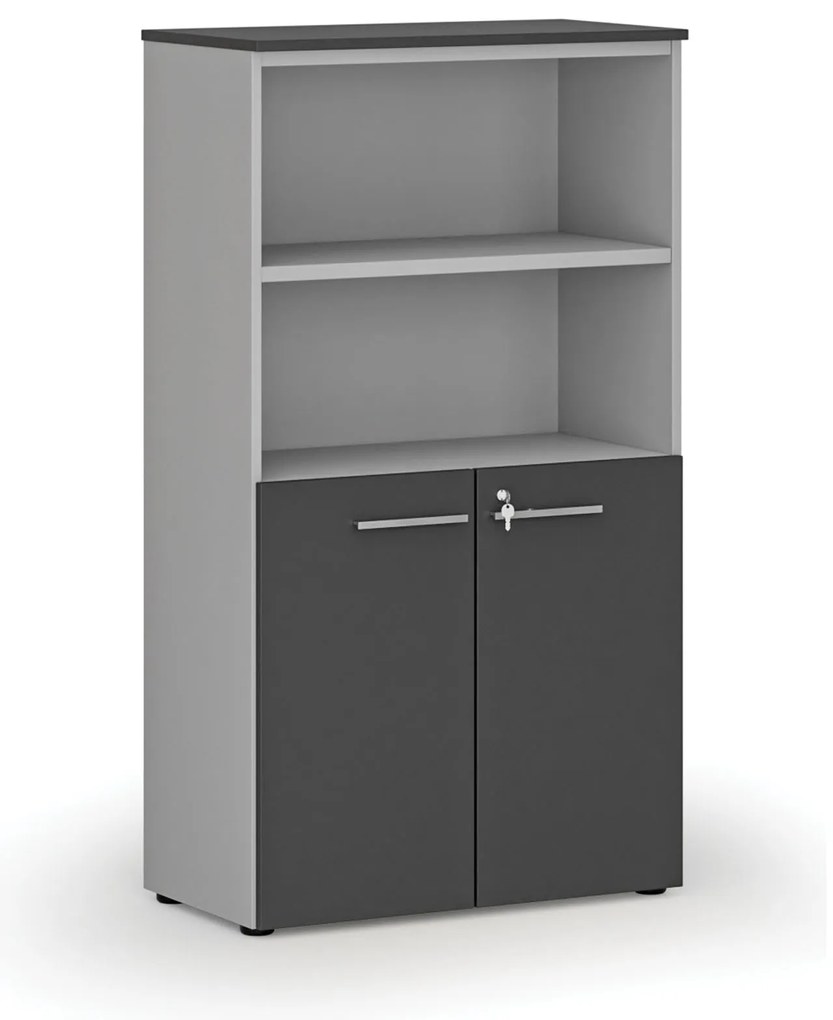 Kombinovaná kancelárska skriňa PRIMO GRAY, dvere na 2 poschodia, 800 x 420 x 1434 mm, sivá/grafit