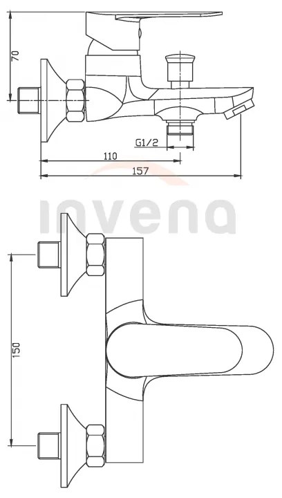 Invena Esla, nástenná vaňová batéria, chrómová, INV-BW-94-001-V