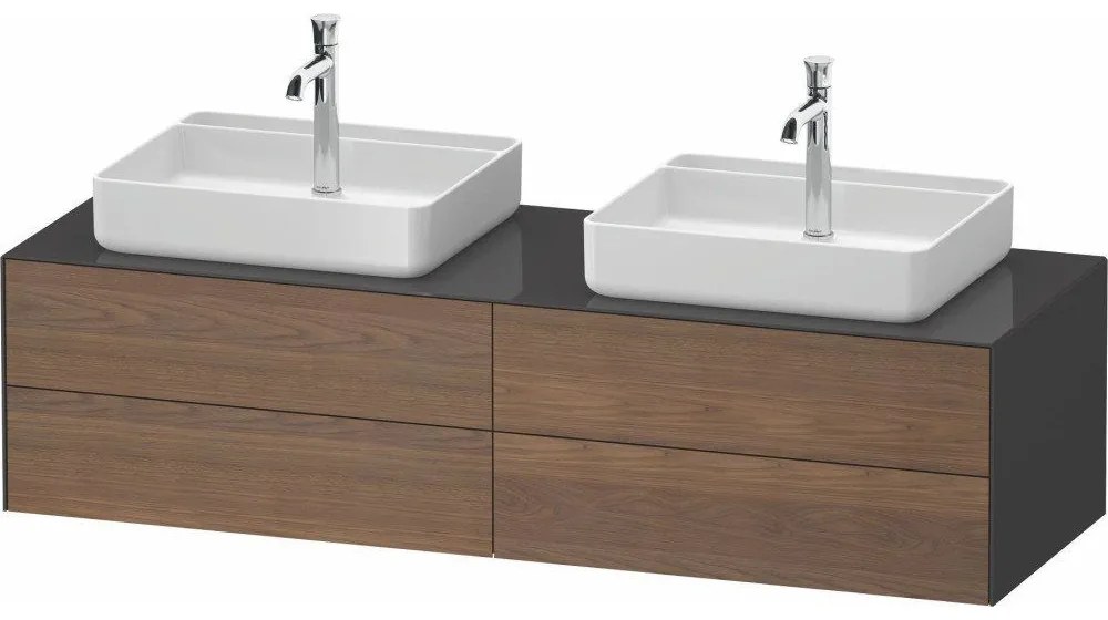 DURAVIT White Tulip závesná skrinka pod dve umývadlá na dosku, 4 zásuvky, 1600 x 550 x 408 mm, americký orech masív/grafit vysoký lesk, WT4868B77H10000