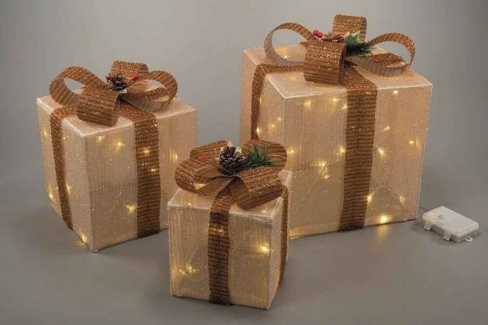 Nexos 90845 Vianočná LED dekorácia darček - 3 veľkosti, teple biela