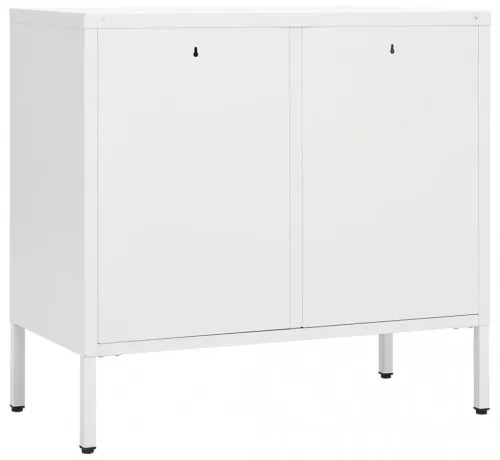 vidaXL Komoda biela 75x35x70 cm oceľ a tvrdené sklo-