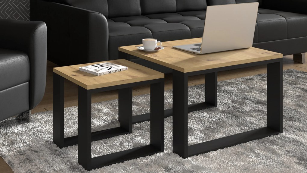 Set konferenčných stolíkov Nulakka (dub artisan + čierna). Akcia -23%. Vlastná spoľahlivá doprava až k Vám domov. 1124967