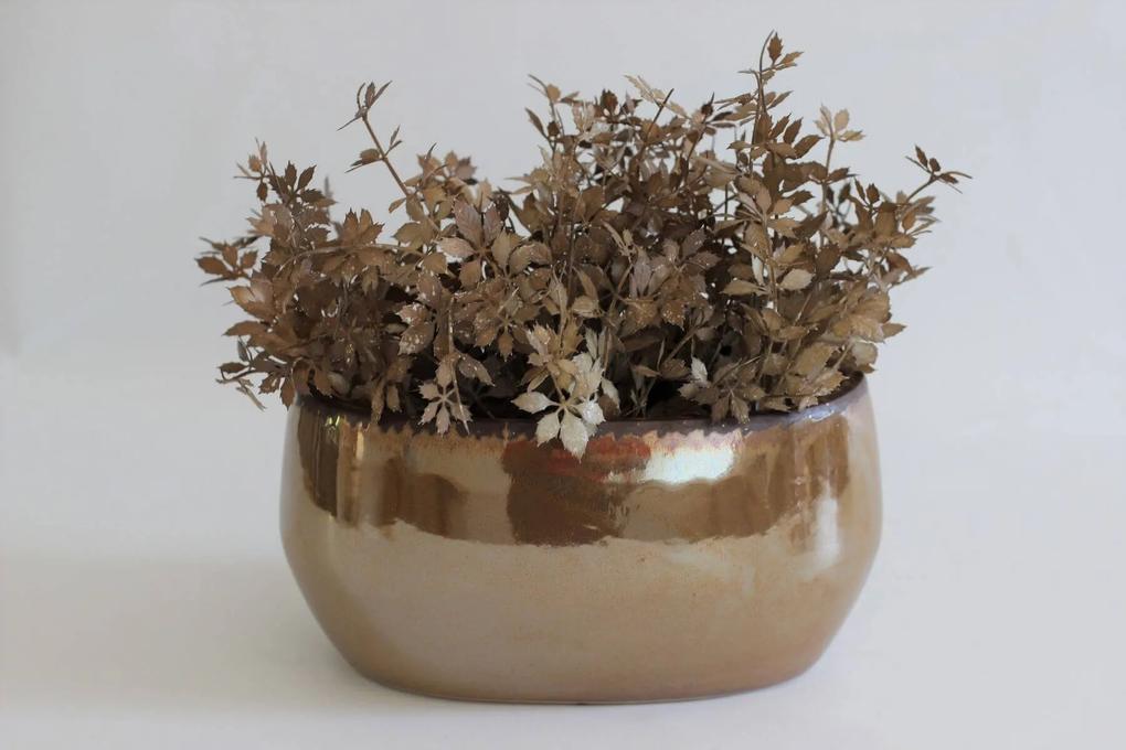 Hnedý perleťový keramický kvetináč oválny 28cm