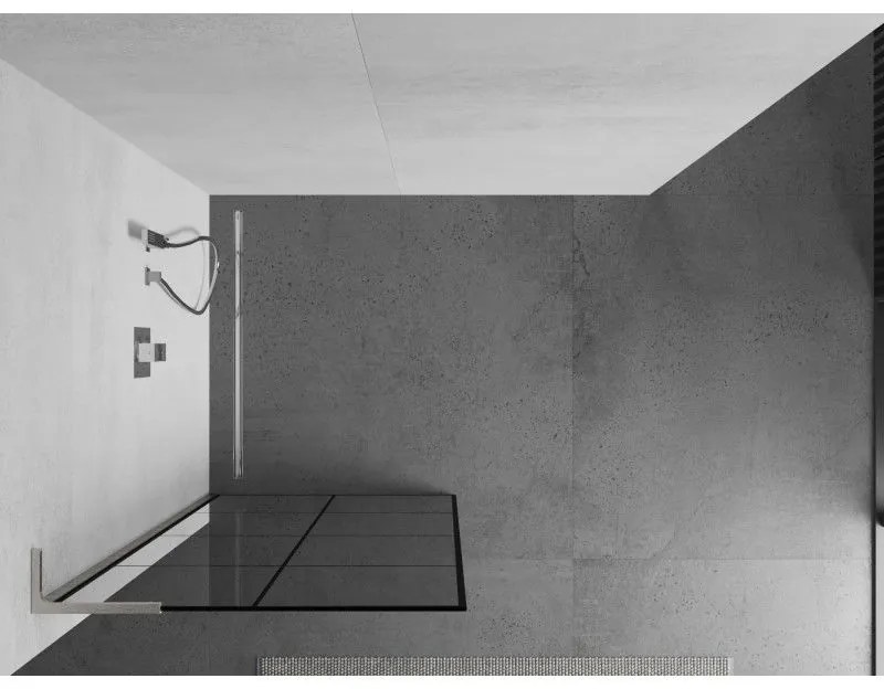 Mexen Kioto L, sprchová zástena Walk-In 90 x 200 cm, 8mm číre sklo čierny vzor, brúsená oceľ profil, 800-090-103-97-77