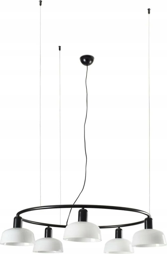 Kruhové závesné svietidlo Faro Tatawin S, 5xE27, čierna/opal, priemer 90 cm