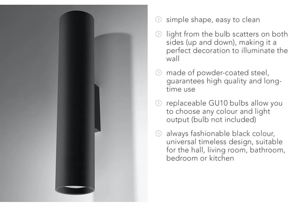 Čierne nástenné svietidlo Sollux Castro 2