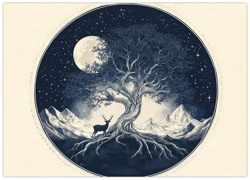 Obraz – Magický strom s jeleňom I. (70x50 cm)