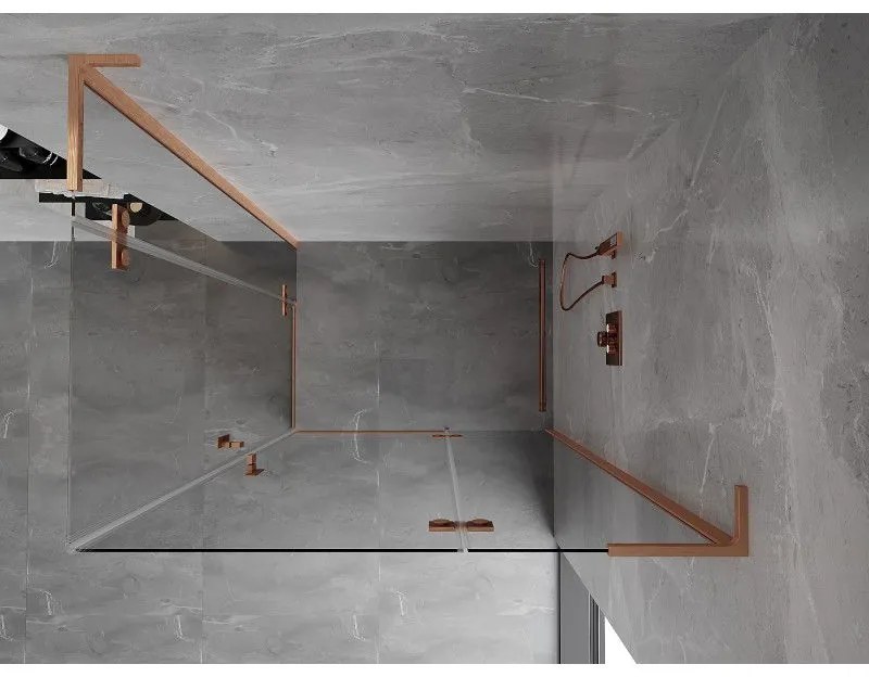 Mexen Mist-H L Duo, 2-krídlový sprchový kút 80 x 95 cm, číre sklo, medený matný profil, 8A5L-080L-095P-65-00