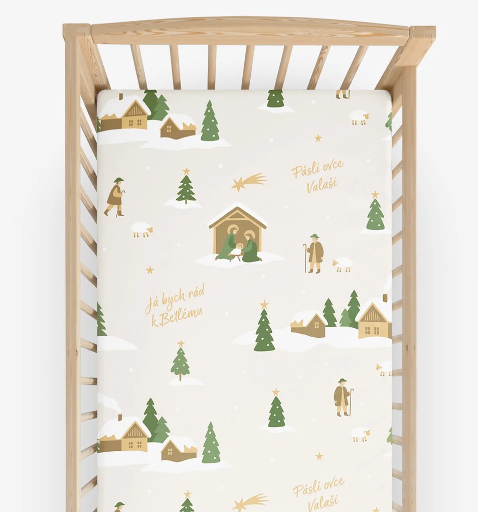 Goldea vianočná bavlnená napínacia plachta do detskej postieľky - pásli ovce valaši 70 x 140 cm