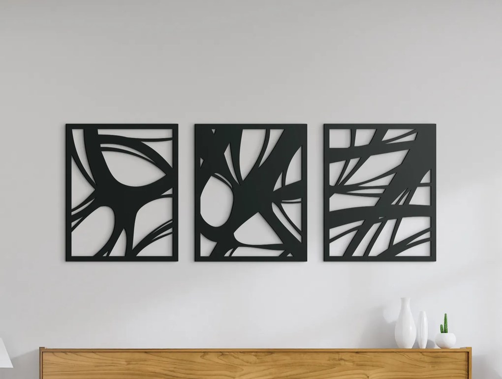 drevko 3-dielny drevený obraz Moderna Rozmer obrazu: 24,5 x 65 cm, Farba dekorácie: Čierna
