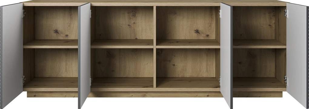 Štvor dverová komoda Asha 200 cm - dub artisan / matný riviera kameň