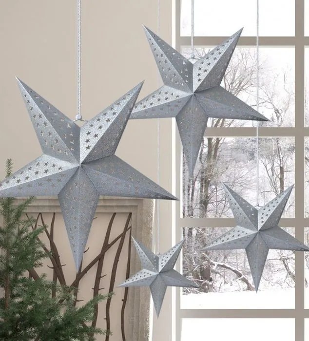 Strieborná závesná vianočná papierová hviezda M - 45*15*45 cm