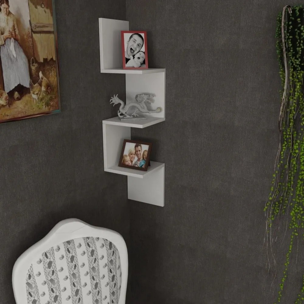 Biela nástenná knižnica s policami Corner