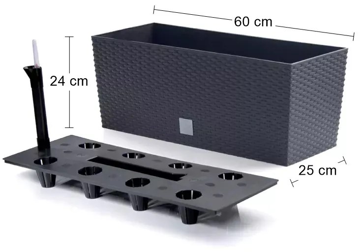 Samozavlažovací plastový kvetináč DRTC600 60 cm - antracit