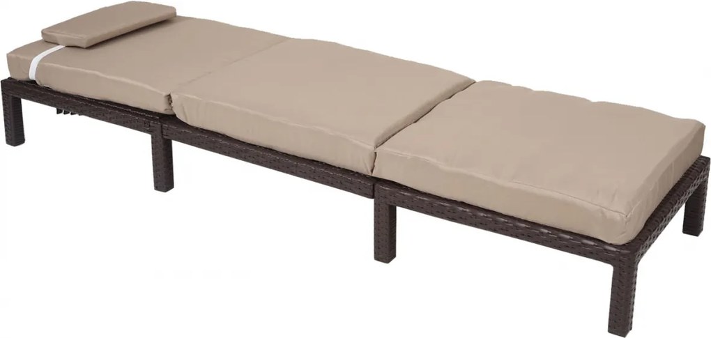 Záhradné lehátko HWC-A51 - krémové vankúše premium 10cm - hnedá