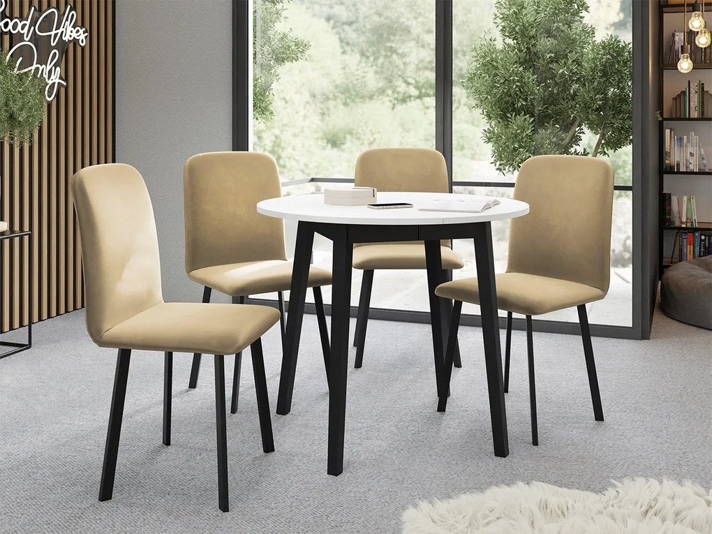 Jedálensky set Kirtore S 90 so 4 stoličkami Lekoz, Farby:: Amor Velvet 4321, Farby:: sivý mramor / čierna