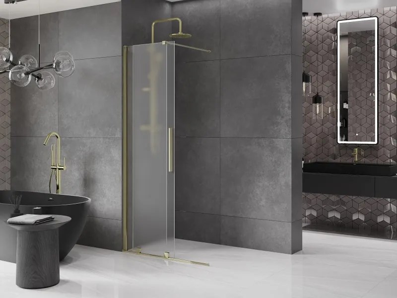 Mexen Velar, sprchová zástena s posuvnými dverami Walk-in 80 x 200 cm, 8mm sklo námraza, zlatá lesklá, 871-080-000-33-50