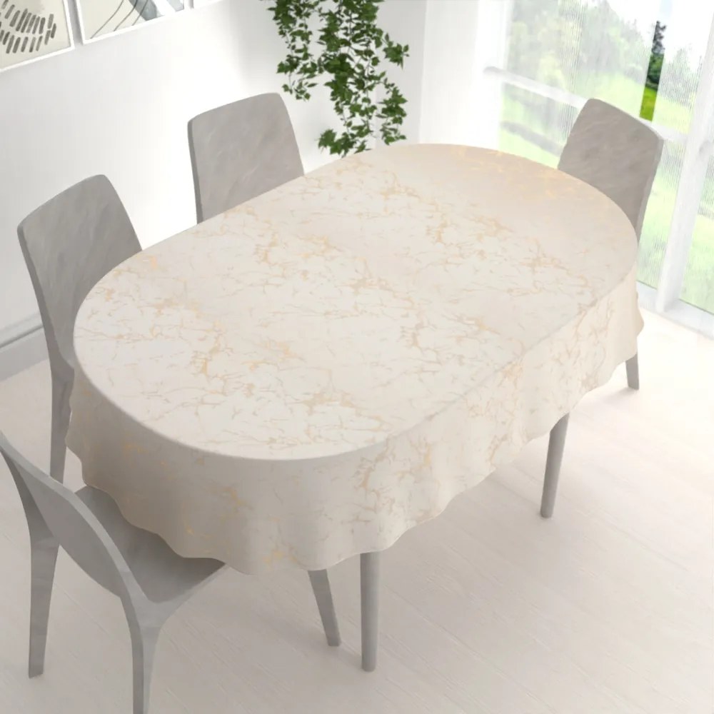 Biante Dekoračný oválny obrus Parma PM-115 Zlatý mramor na béžovom 140x160 cm