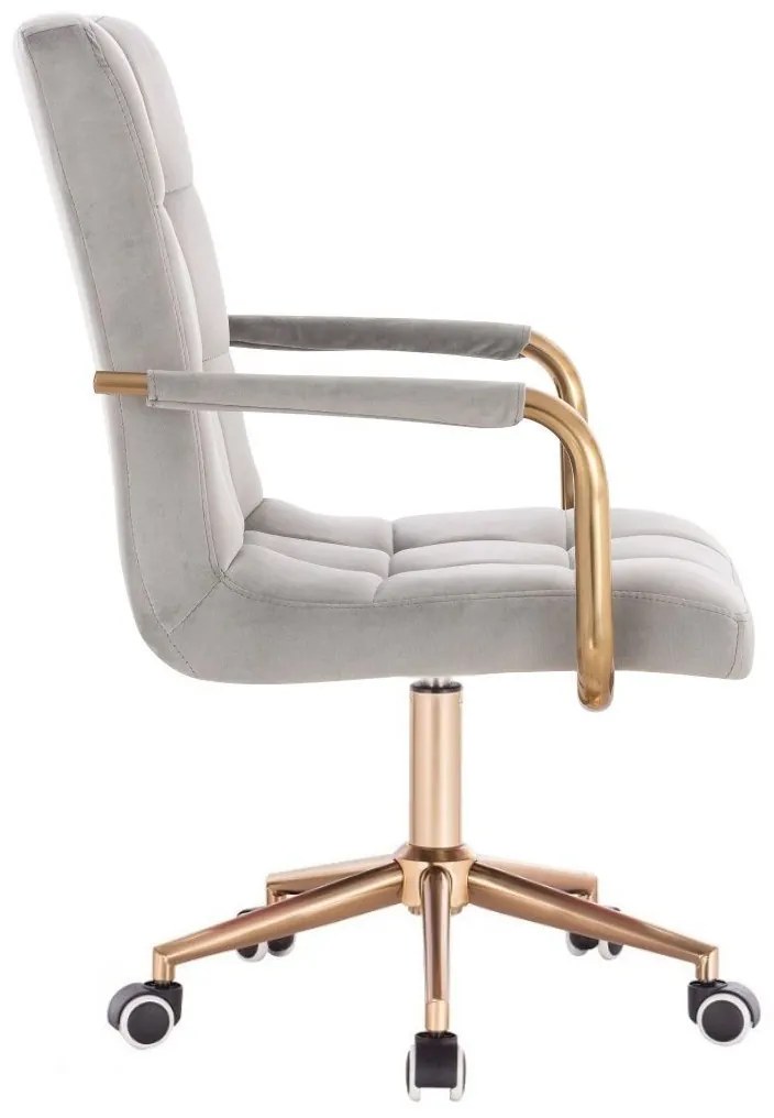 LuxuryForm DESIGN Otočná stolička VERONA GOLD VELUR na zlatej podstave s kolieskami - svetlosivá