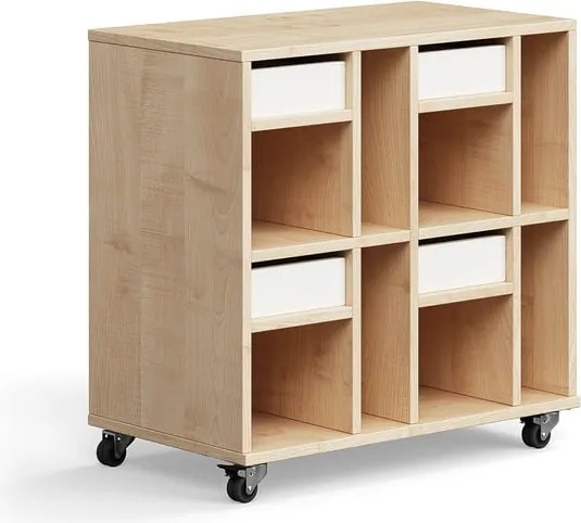 Študentská úložná skrinka CASPER, 4 zásuvky, 8 priehradiek, breza, biela