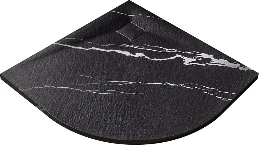Besco Štvrťkruhová sprchová vanička z SMC kompozitu VEXO MARBLE BLACK HR 90x90 BESCO-Rozmery: 90x90