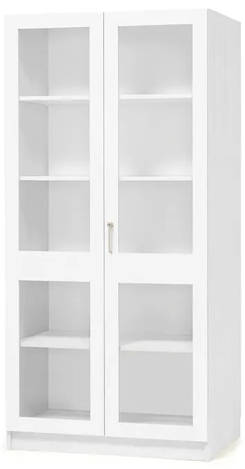 Drevená úložná skriňa THEO s veľkými presklenými dverami, 1000x470x2100 mm, biela