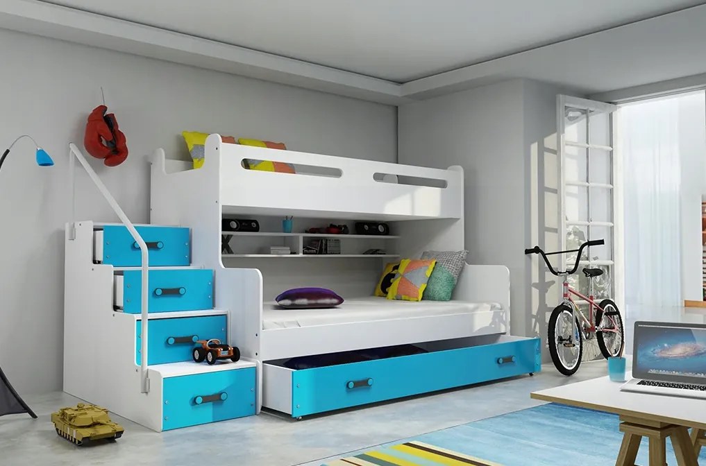 Interbeds MAX 3 poschodová posteľ 200x120 + matrace modro-biela 2025