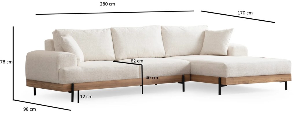 Elegantná rohová pohovka Eti 280 X 170 cm, pravá, biela