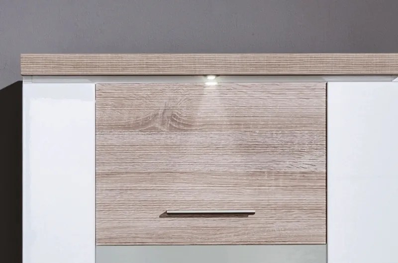 Obývacia stena Caracas Media, dub/biely lesk, s osvetlením