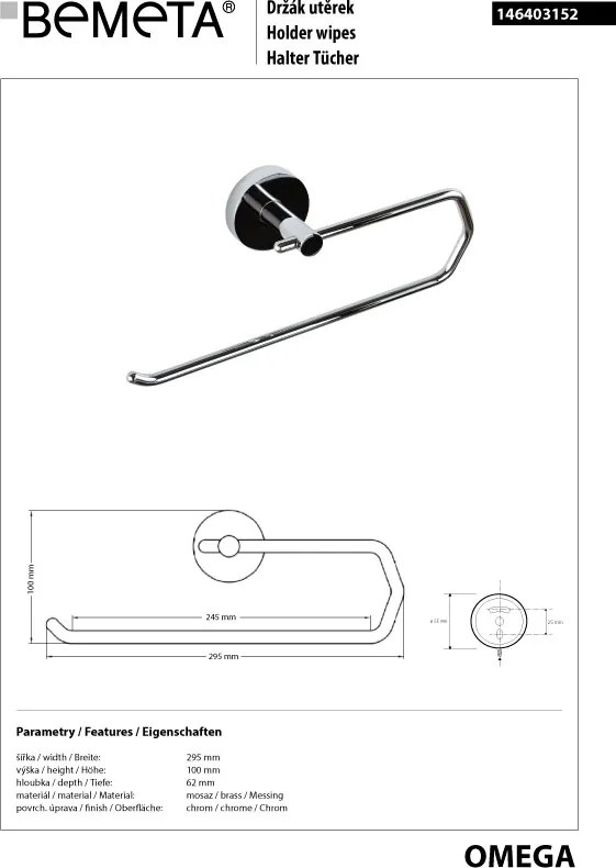 Bemeta Design OMEGA: Držiak kuchynských utierok - 146403152