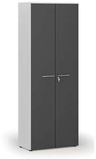 Kancelárska skriňa s dverami PRIMO WHITE, 2128 x 800 x 420 mm, biela/grafit