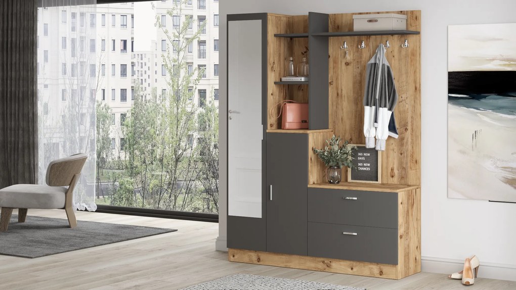 Predsieňová stena Houseland Lunar borovica Atlantic/antracitovo sivá