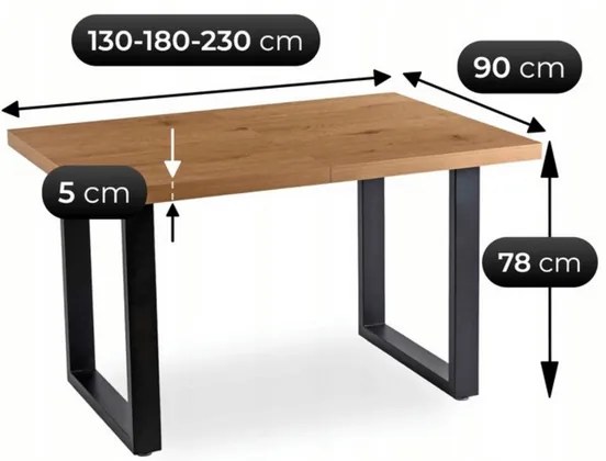 Stôl SANDRO 130–230 cm Dub Zlatý / Čierna
