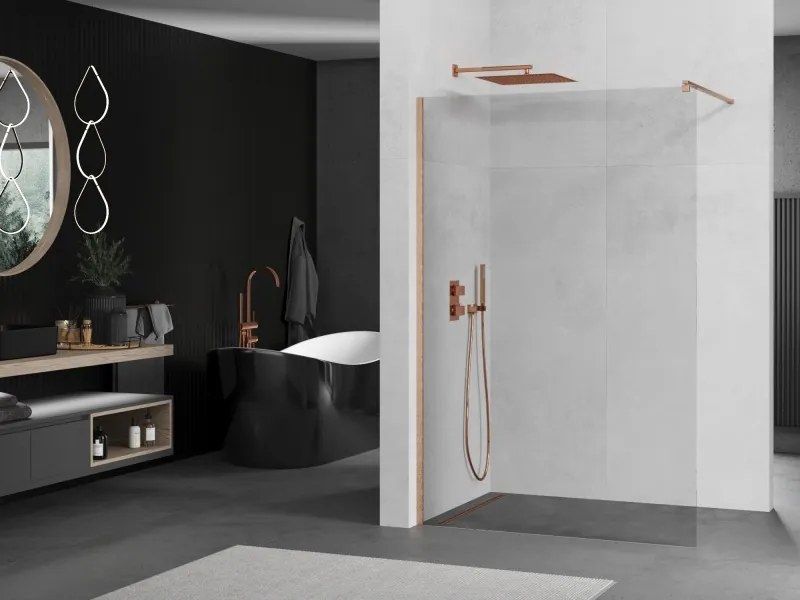 Mexen Kioto, sprchová zásteny typ Walk-In 125 x 200 cm, 8mm číre sklo, medený matný profil, 800-125-101-65-00