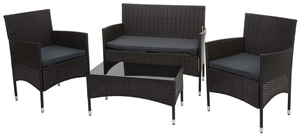Záhradná súprava 2 kresiel, pohovky a stolíka HWC-F55 - hnedá, vankúše tmavosivá