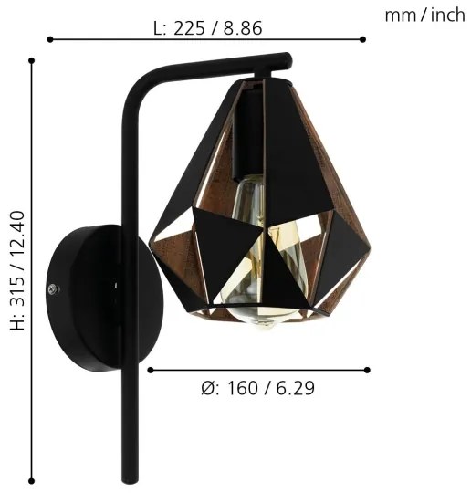Eglo 43057 - Nástenné svietidlo CARLTON 1xE27/60W/230V