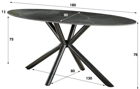 Jedálenský stôl 45-30 Ovál 180x90cm Ceramic Natural Black - Komfort-nábytok