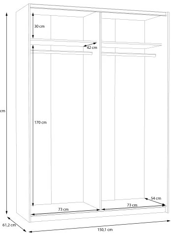Šatníková skriňa so zrkadlom KARO 150x210 cm biela