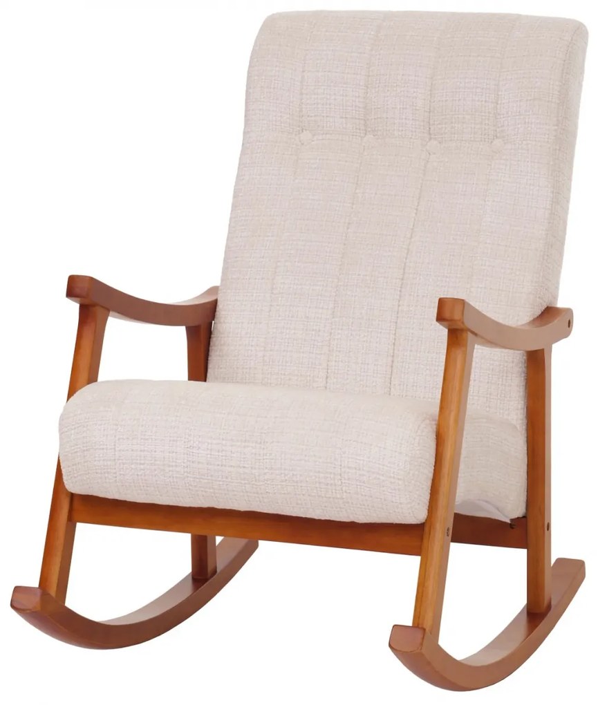 Hojdacie kreslo HWC-K10, relaxačné kreslo, drevo orech / látka ~ Krémová