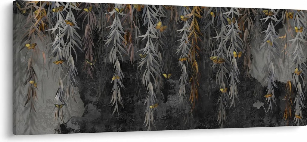 Obraz - Vŕbové vetvičky v čiernom pozadí (120x50 cm)