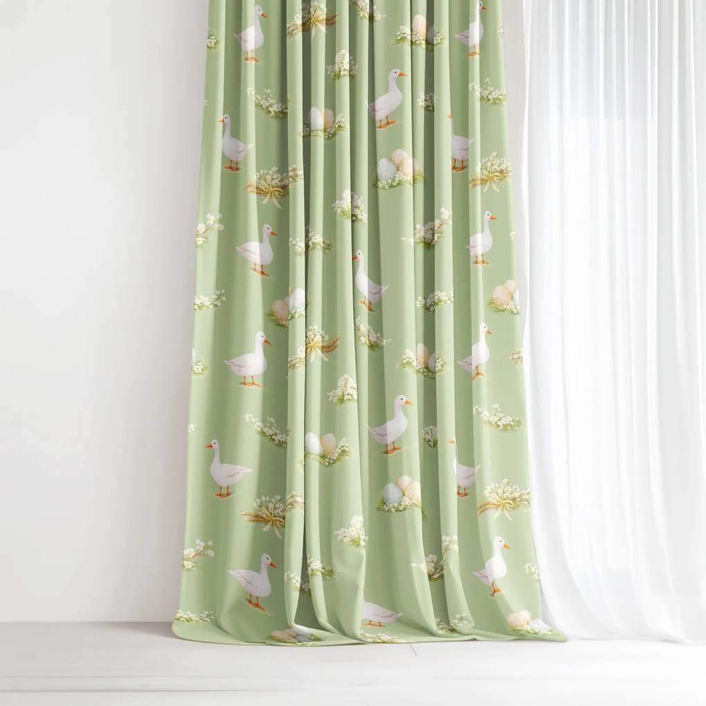 Goldea veľkonočný dekoračný záves - husy a kraslice 220x150 cm