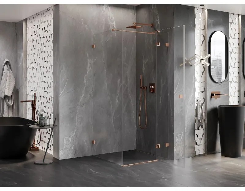 Mexen Lunar T, výklopný sprchový kút pravý 120 x 120 cm, 8mm číre sklo, profil medená matná, 834T-120-120-65-00-P