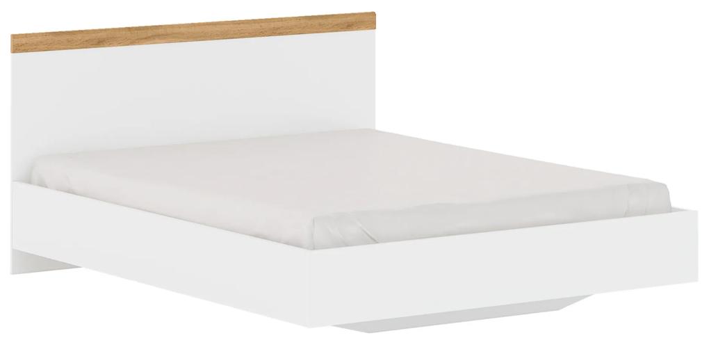 Manželská posteľ, 160x200, biela/dub wotan, VILGO