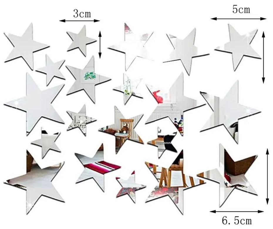 Sada 20 zrkadlových samolepiek Ambiance Stars