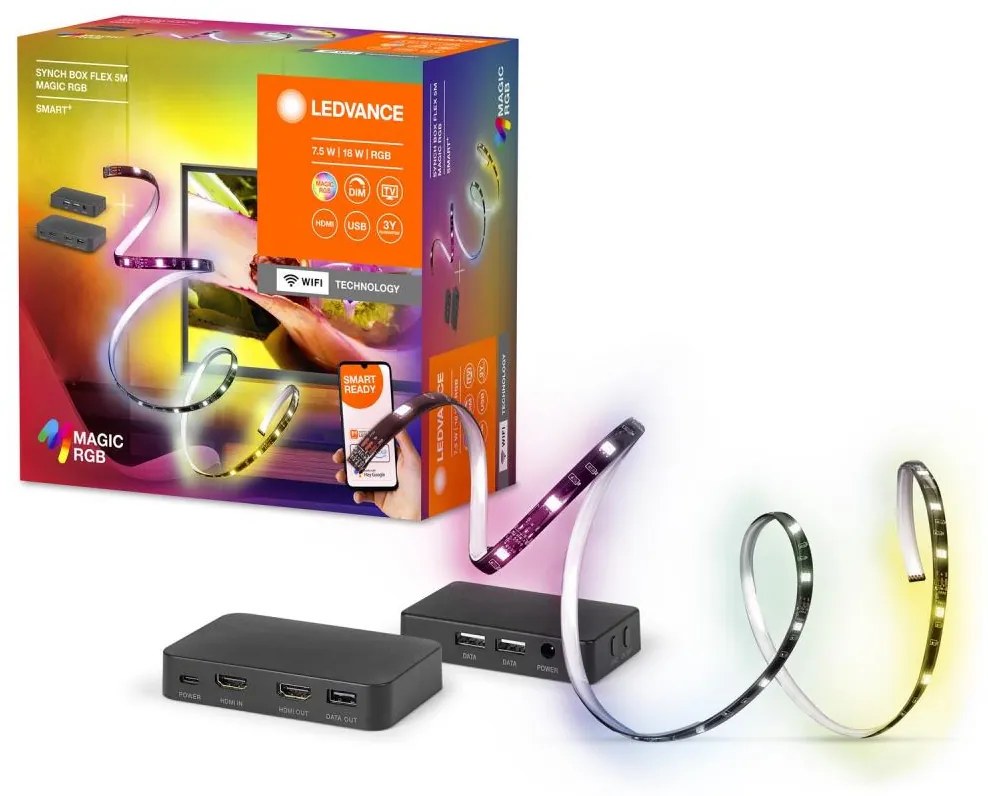 Ledvance-LED RGB Stmievateľný pásik pre TV SYNCH BOX FLEX 4,5m LED/18W/230V Wi-Fi